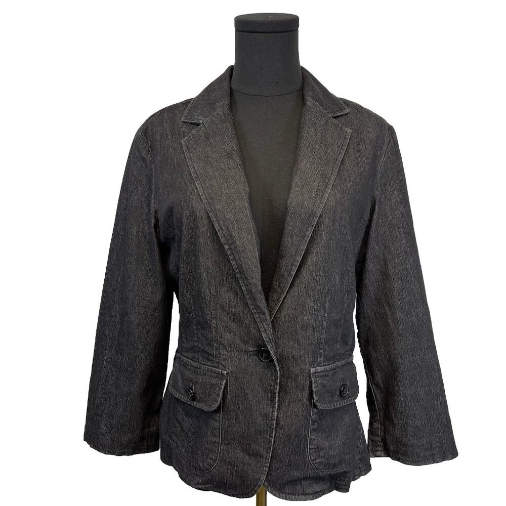 Trixi + Lulu Women's Denim Blazer Size Medium Jacket Dark Academia Preppy Career